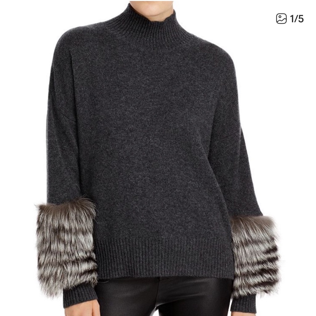 Size Small C By Bloomingdales Cashmere Sweater W/Fur Trim